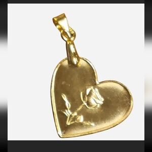 ♡ 24k Gold Plated .999 Fine Copper Heart / Rose Pendant - 14k gold plated BAIL